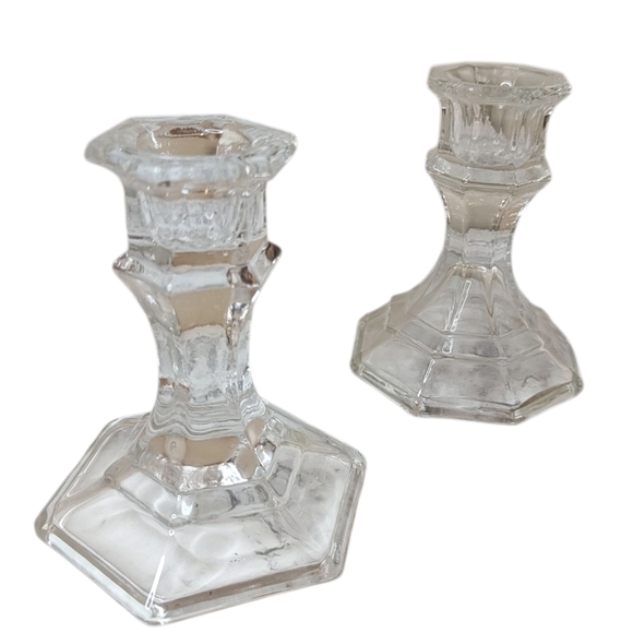 Clear Glass Octagonal Candle Holders - Picture 1 of 6